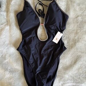 Shade & Shore Black One-Piece Swimsuit with Boho Details